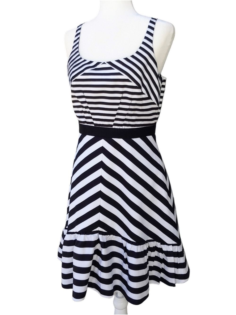 McGinn Black & White Striped Cocktail Dress Women's size 8